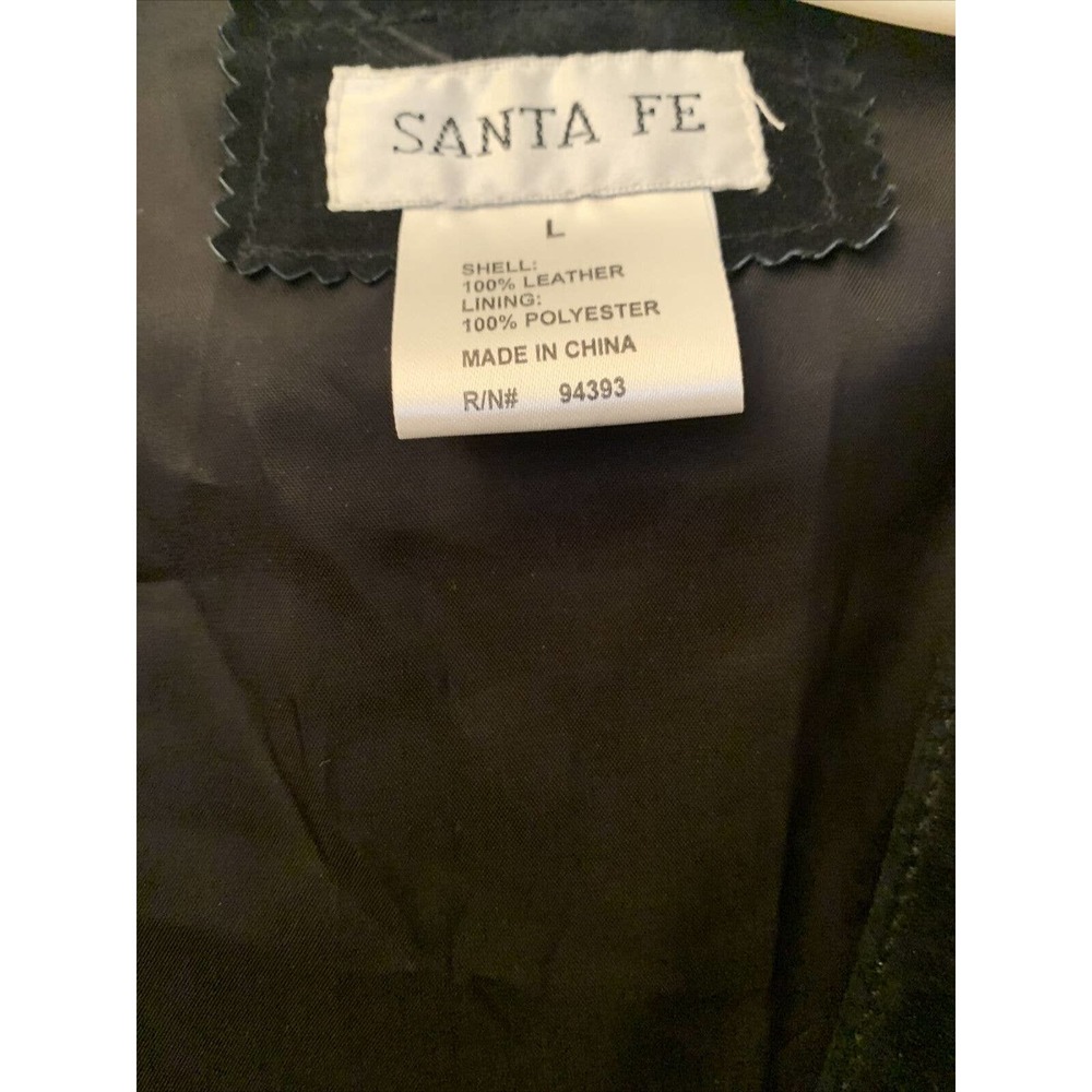 SANTA FE Womens Leather Suede Vest L Fringe Bohemian Black Button Up Sleeveless - Picture 8 of 9